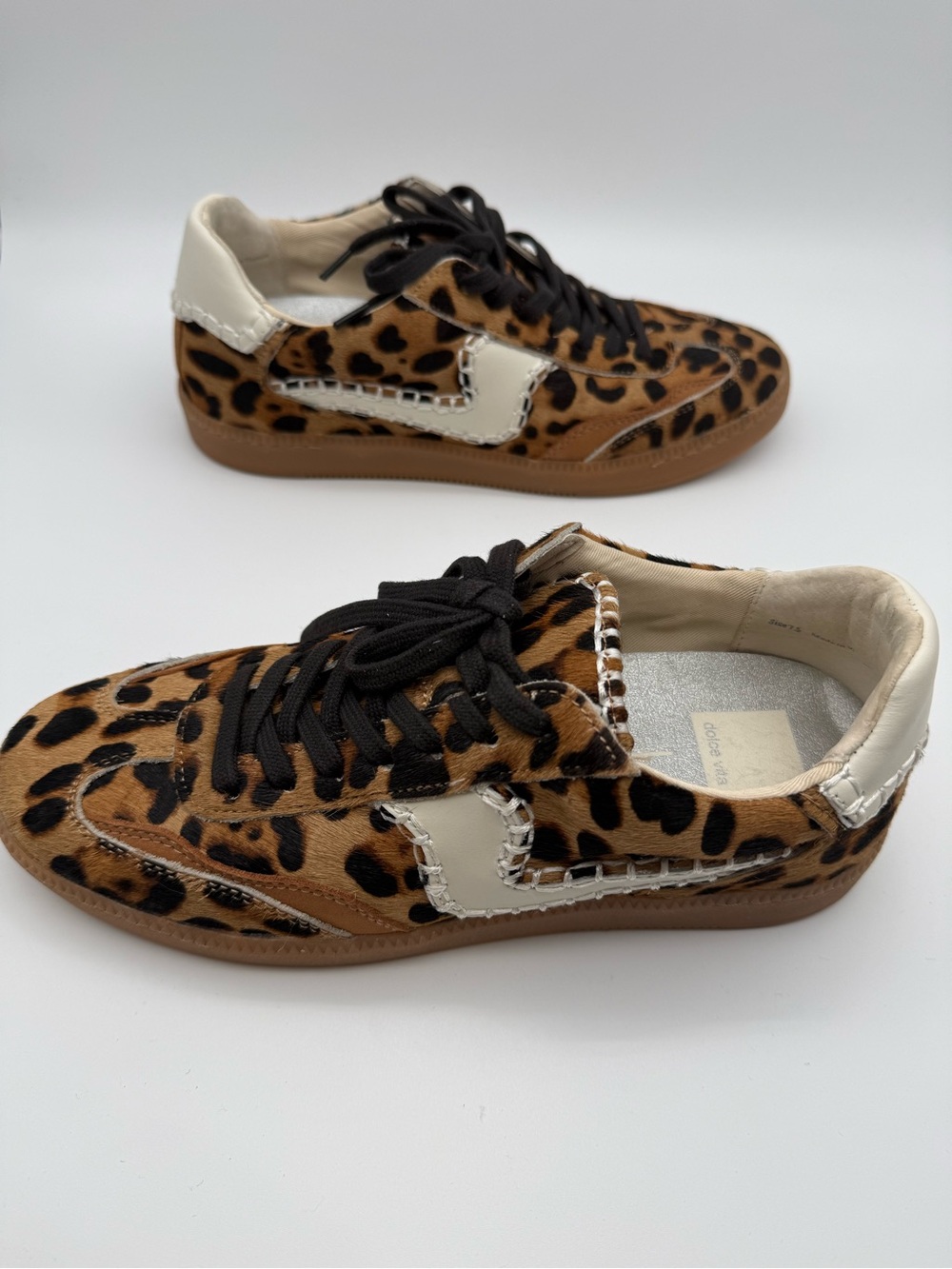 Dolce Vita Leopard Print Sneakers in Brown, Black and Cream - Picture 6 of 6